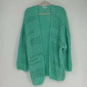 Bucket List‎ Open Knit Cardigan Lightweight Cozy Green Oversized Sweater Small